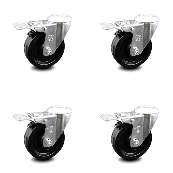 4 Inch Phenolic Wheel Swivel Bolt Hole Caster Set with Total Lock Brake SCC